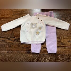 M&S matching winter set. White sweater. Purple bottoms. Size 12-18 months